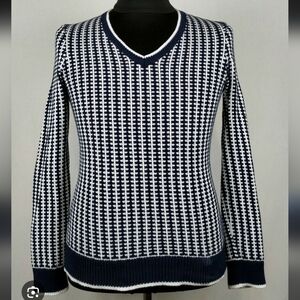 Brooks Brothers V-Neck Sweater in Navy and White